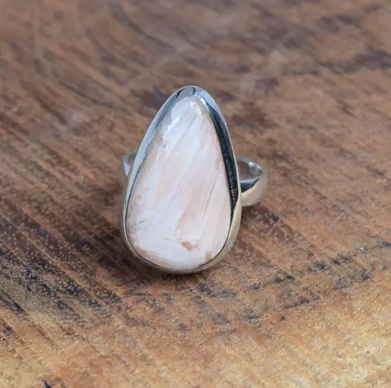 Pink Scolecite 925 Sterling Silver Gemstones Elegant Ring ~ Pear Shape Ring ~ Gift For Christmas ~handmade Ring ~ Ring Size Us- 7/ Uk- N