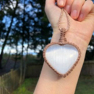 Shop Selenite Pendants! Selenite Heart, Inner Child, Sacral, Calming, Cooling, Soothing, Macrame Jewelry, Selenite Pendant, Selenite Jewelry, GaiasGiftsToUs | Natural genuine Selenite pendants. Buy crystal jewelry, handmade handcrafted artisan jewelry for women.  Unique handmade gift ideas. #jewelry #beadedpendants #beadedjewelry #gift #shopping #handmadejewelry #fashion #style #product #pendants #affiliate #ad