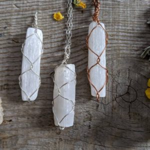 Shop Selenite Pendants! Small selenite crystal pendant, selenite crystal necklace, pure copper raw rough selenite crystal, selenite wand pendant, selenite stick | Natural genuine Selenite pendants. Buy crystal jewelry, handmade handcrafted artisan jewelry for women.  Unique handmade gift ideas. #jewelry #beadedpendants #beadedjewelry #gift #shopping #handmadejewelry #fashion #style #product #pendants #affiliate #ad