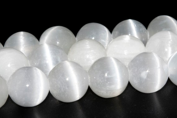 8-9mm Cat Eye Milky White Selenite Beads Grade Aaa Genuine Natural Gemstone Full Strand Round Loose Beads 15.5" (115987-3936)