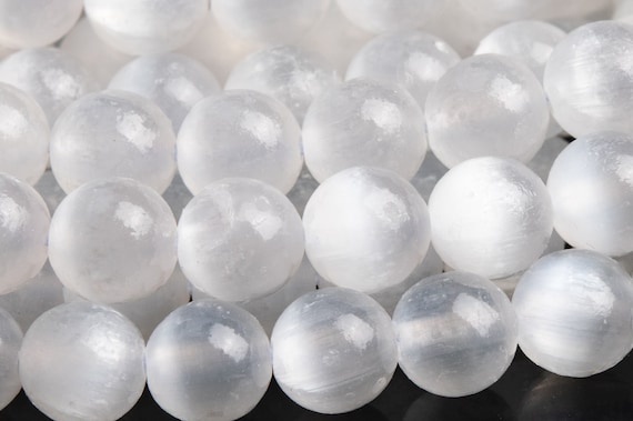Genuine Natural Selenite Gemstone Beads 6mm Cat Eye White Round Aaa+ Quality Loose Beads (115988)