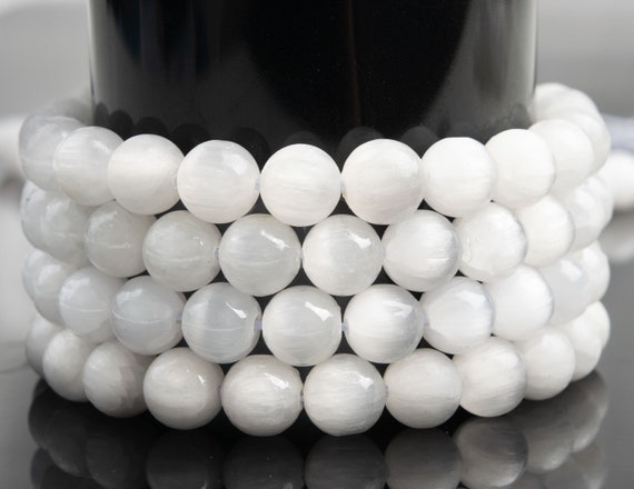 Natural Milky White Selenite Gemstone Grade Aaa Round 8-9mm Loose Beads