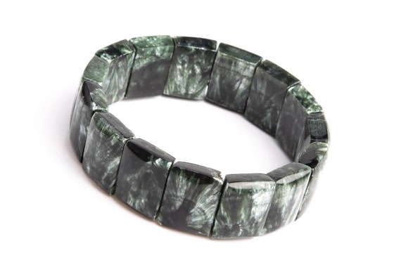 18x13x6mm Seraphinite Beads Deep Green Rectangle Bracelet Grade Aaa Genuine Natural Gemstone 7.5" (119053h-183)