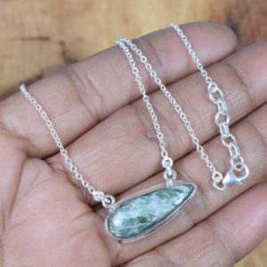 Shop Seraphinite Necklaces! Natural Green Seraphinite 925 Sterling Silver Gemstone Chain Necklace Jewelry ~ April Month Birthstone ~ Natural Necklace ~Gift For Birthday | Natural genuine Seraphinite necklaces. Buy crystal jewelry, handmade handcrafted artisan jewelry for women.  Unique handmade gift ideas. #jewelry #beadednecklaces #beadedjewelry #gift #shopping #handmadejewelry #fashion #style #product #necklaces #affiliate #ad