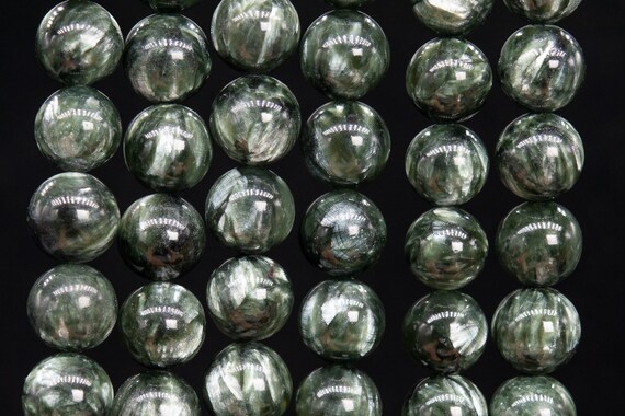 Genuine Natural Seraphinite Gemstone Beads 13mm Green Round Aaa Quality Loose Beads (111134)