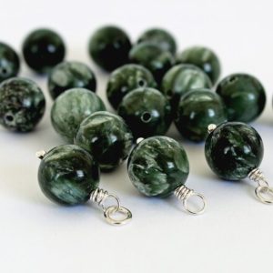 Shop Seraphinite Beads! Seraphinite Charm, 10mm Round Seraphinite Dangles, Sterling Silver Wire Wrapped With or Without Jump Rings, Natural Seraphinite | Natural genuine round Seraphinite beads for beading and jewelry making.  #jewelry #beads #beadedjewelry #diyjewelry #jewelrymaking #beadstore #beading #affiliate #ad