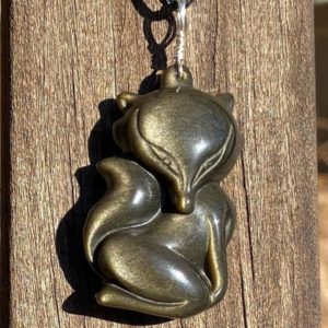 Shop Golden Obsidian Necklaces! Sexy Golden Obsidian Fox Healing Stone Necklace with Positive Healing Energy! | Natural genuine Golden Obsidian necklaces. Buy crystal jewelry, handmade handcrafted artisan jewelry for women.  Unique handmade gift ideas. #jewelry #beadednecklaces #beadedjewelry #gift #shopping #handmadejewelry #fashion #style #product #necklaces #affiliate #ad