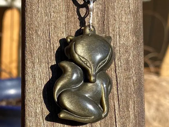Sexy Golden Obsidian Fox Healing Stone Necklace With Positive Healing Energy!