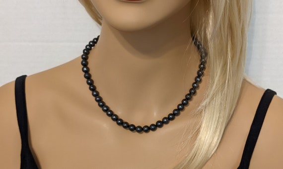 Shungite Necklace, Natural Genuine, Smooth Regular Size 8mm Beads, 5g Jewelry, Emf, Intensive Black Color, Elite Shungite, Made In The Usa