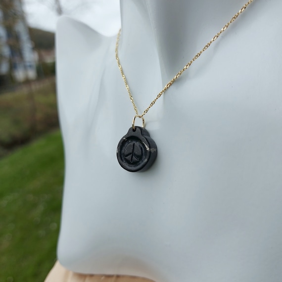 Shungite Necklace, Peace Sign Necklace, Peace Sign Jewelry, Hand-carved Stone, Emf Protection, Peace Symbol Pendant, Shungite Healing Stone