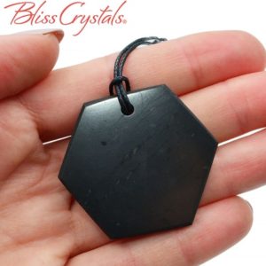 Shop Shungite Pendants! 1 Shungite Hexagon Stone Pendant w/ Cord for protection #ST71 | Natural genuine Shungite pendants. Buy crystal jewelry, handmade handcrafted artisan jewelry for women.  Unique handmade gift ideas. #jewelry #beadedpendants #beadedjewelry #gift #shopping #handmadejewelry #fashion #style #product #pendants #affiliate #ad