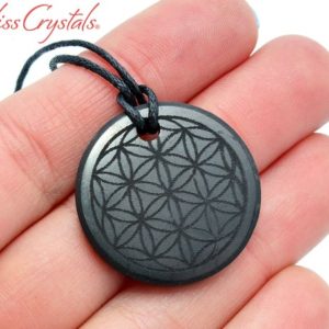 Shop Shungite Pendants! Shungite Flower of Life Round Pendant w/ Cord for protection from EMF Healing Crystal and Stone #SP69 | Natural genuine Shungite pendants. Buy crystal jewelry, handmade handcrafted artisan jewelry for women.  Unique handmade gift ideas. #jewelry #beadedpendants #beadedjewelry #gift #shopping #handmadejewelry #fashion #style #product #pendants #affiliate #ad
