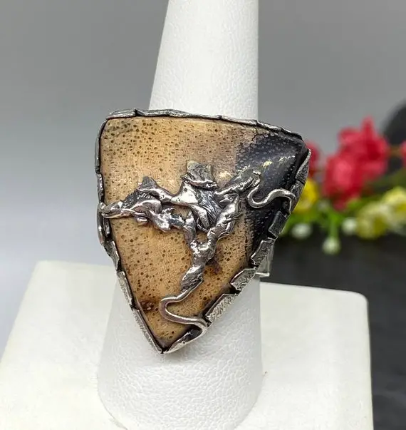 Size 11 Petrified Wood Ring - Unique Artisan Ring - Testament Ring - Ooak