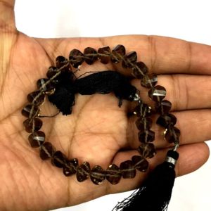 Shop Smoky Quartz Faceted Beads! Natural Stone Smoky Quartz Faceted Twisted Rondelle Beads 8mm Gemstone Beads 8" Strand | Natural genuine faceted Smoky Quartz beads for beading and jewelry making.  #jewelry #beads #beadedjewelry #diyjewelry #jewelrymaking #beadstore #beading #affiliate #ad