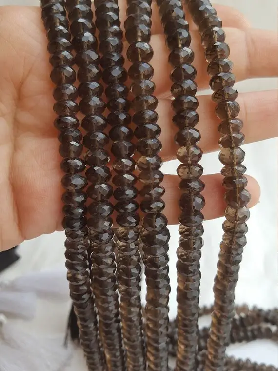 Smoky Quartz Faceted Rondelle Beads, Natural Smoky Quartz Rondelle Beads, Faceted Smoky Rondelle Beads, Large Size Rondelle Beads