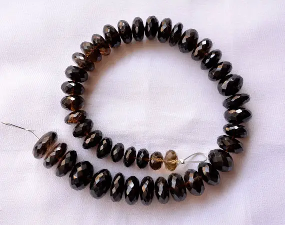 Smoky Quartz Gemstone Beads, 7mm To 12mm, Faceted Gemstone Beads, Smoky Quartz Beads, Smoky Quartz Rondelles Beads, 9 Inch Strand