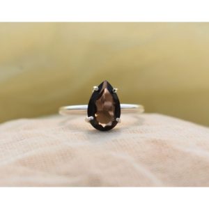 Natural Smoky Quartz Silver Ring, Quartz Ring, Simple Band Ring, Pear Cut Stone, Boho Ring, 925 Silver Ring, Dainty Ring, Gift for Her | Natural genuine Gemstone rings, simple unique handcrafted gemstone rings. #rings #jewelry #shopping #gift #handmade #fashion #style #affiliate #ad
