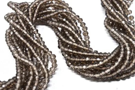 Smoky Quartz Rondelle Beads, 2.2 Mm Semiprecious Gemstone Beads, 13" Strand, Micro Faceted Rondelles, Jewelry Supplies