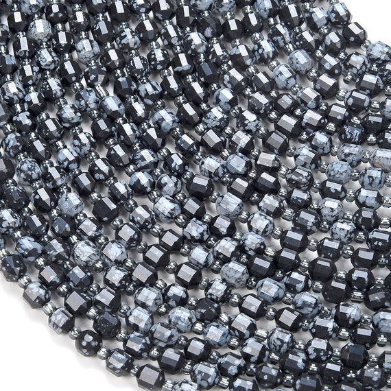 6mm Snowflake Obsidian Gemstone Grade Aaa Faceted Prism Double Point Cut Loose Beads Bulk Lot 1,2,6,12 And 50 (d212)