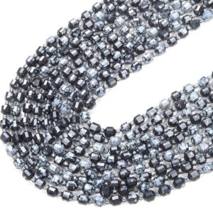 Shop Snowflake Obsidian Faceted Beads! 6MM Snowflake Obsidian Gemstone Grade AAA Faceted Prism Double Point Cut Loose Beads (D212) | Natural genuine faceted Snowflake Obsidian beads for beading and jewelry making.  #jewelry #beads #beadedjewelry #diyjewelry #jewelrymaking #beadstore #beading #affiliate #ad
