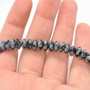 Shop Obsidian Rondelle Beads! Snowflake Obsidian (Natural) A Grade Rondelle Gemstone Beads (8mm) Black and Gray Gemstones, Spacer Beads, Wholesale Jewelry Supplies | Natural genuine rondelle Obsidian beads for beading and jewelry making.  #jewelry #beads #beadedjewelry #diyjewelry #jewelrymaking #beadstore #beading #affiliate #ad