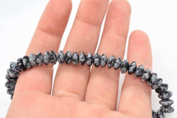 Snowflake Obsidian (natural) A Grade Rondelle Gemstone Beads (8mm) Black And Gray Gemstones, Spacer Beads, Wholesale Jewelry Supplies