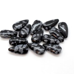 Shop Obsidian Bead Shapes! Snowflake Obsidian (Natural) A Grade, Flat Teardrop Beads (8mm x 15mm) 13 pcs/unit, Black and Gray | Natural genuine other-shape Obsidian beads for beading and jewelry making.  #jewelry #beads #beadedjewelry #diyjewelry #jewelrymaking #beadstore #beading #affiliate #ad