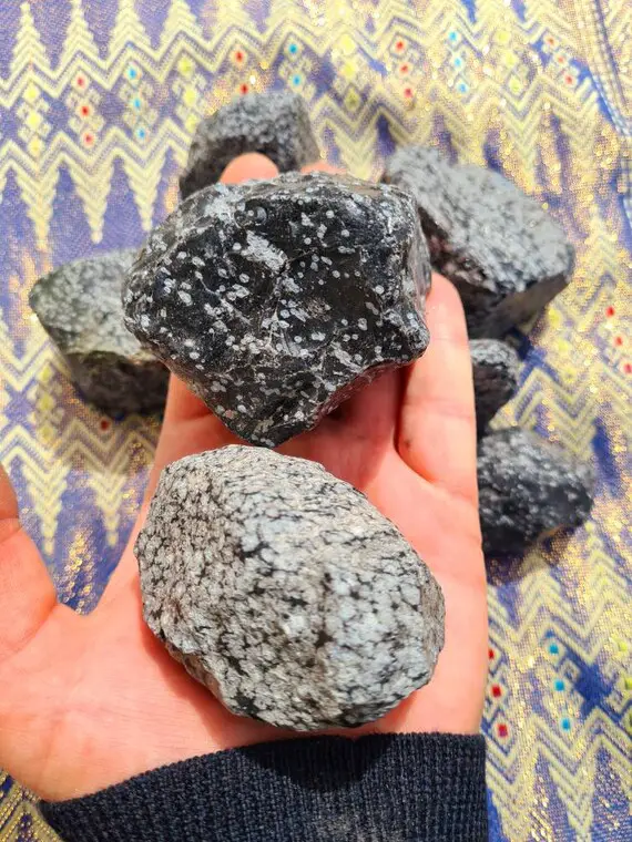Snowflake Obsidian Raw Stone: Balance To The Body And Mind, Raw Energy Of The Earth, Dissolve Blockages And Tension; Guardian Spirits