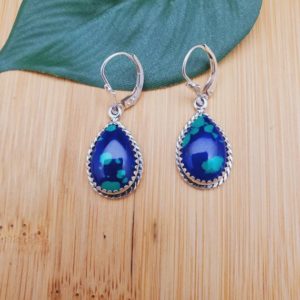 SoCute925 Azurite Malachite Leverback Earrings | Azurite Earrings | Sterling Silver | Blue and Green Earrings | Azurite Jewelry Made in USA | Natural genuine Gemstone earrings. Buy crystal jewelry, handmade handcrafted artisan jewelry for women.  Unique handmade gift ideas. #jewelry #beadedearrings #beadedjewelry #gift #shopping #handmadejewelry #fashion #style #product #earrings #affiliate #ad