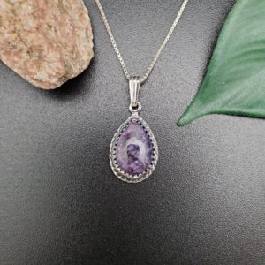 Shop Charoite Necklaces! SoCute925 Dainty Teardrop Purple Charoite Necklace Pendant With Silver Box Chain | Russian Charoite Pendant Necklace | Southwest Necklace | Natural genuine Charoite necklaces. Buy crystal jewelry, handmade handcrafted artisan jewelry for women.  Unique handmade gift ideas. #jewelry #beadednecklaces #beadedjewelry #gift #shopping #handmadejewelry #fashion #style #product #necklaces #affiliate #ad