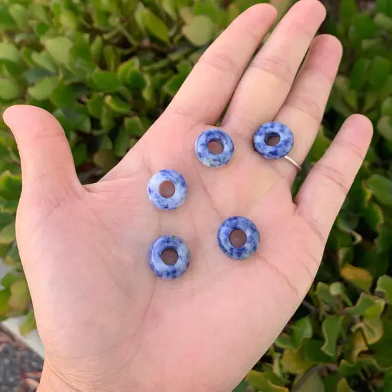 10pcs Natural Blue Sodalite Healing Gemstone 14mm Round Rondelle Donut Beads (large Hole 5.6mm) For Macrame Charm Bracelet Jewelry Making