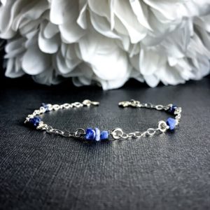 Shop Sodalite Bracelets! Sodalite Bracelet Sterling Silver Satellite Chain Anklet | Natural genuine Sodalite bracelets. Buy crystal jewelry, handmade handcrafted artisan jewelry for women.  Unique handmade gift ideas. #jewelry #beadedbracelets #beadedjewelry #gift #shopping #handmadejewelry #fashion #style #product #bracelets #affiliate #ad