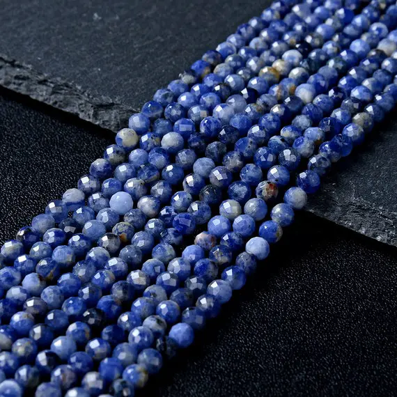4mm Natural Sodalite Gemstone Grade Aa Micro Faceted Round Beads 15 Inch Full Strand (80009438-p32)