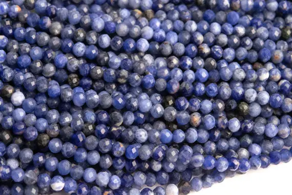 Genuine Natural Sodalite Gemstone Beads 3mm Blue Faceted Round Aaa Quality Loose Beads (107723)