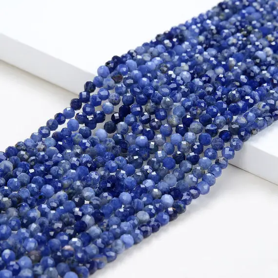 Natural Sodalite Gemstone Grade Aaa Micro Faceted Round 2mm 3mm Loose Beads 15 Inch Full Strand (p48)