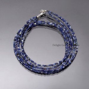 Shop Sodalite Necklaces! Natural Sodalite Round Beads Necklace, 2mm Sodalite Smooth Round Bead Necklace, 3 Layering Necklace, Blue Minimalist Multi Layering Necklace | Natural genuine Sodalite necklaces. Buy crystal jewelry, handmade handcrafted artisan jewelry for women.  Unique handmade gift ideas. #jewelry #beadednecklaces #beadedjewelry #gift #shopping #handmadejewelry #fashion #style #product #necklaces #affiliate #ad