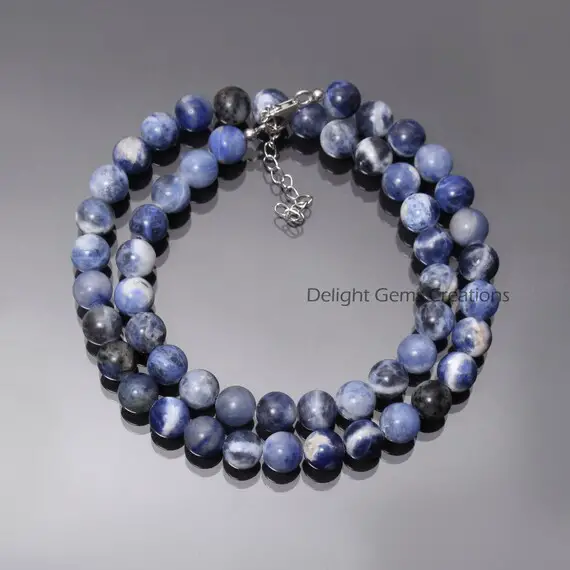Natural Shaded Ice Blue Sodalite Beaded Necklace-8.5mm Smooth Round Sodalite Gemstone Jewelry-925 Lobster Clasp-bridesmaid Gifts-best Gifts