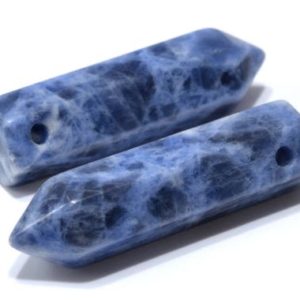 Shop Sodalite Bead Shapes! 2 Pcs – 30x8MM Sodalite Beads Healing Hexagonal Pointed Grade AAA Genuine Natural Gemstone Loose Beads (103286) | Natural genuine other-shape Sodalite beads for beading and jewelry making.  #jewelry #beads #beadedjewelry #diyjewelry #jewelrymaking #beadstore #beading #affiliate #ad