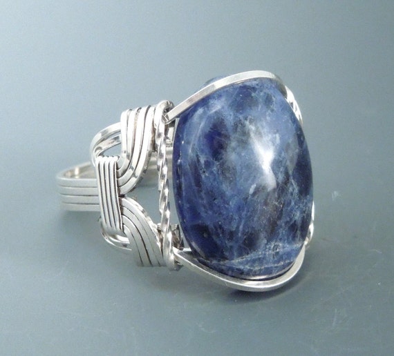Sterling Silver Sodalite Cabochon Wire Wrapped Ring