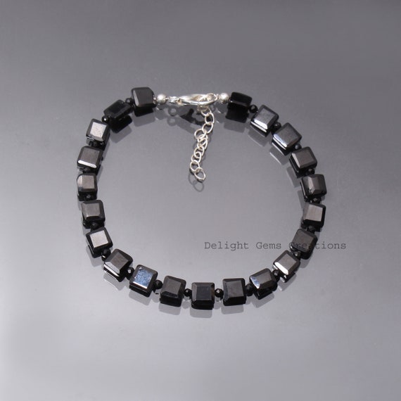 Aaa++ Black Spinel Beaded Bracelet-5.5mm Square Spinel Beads/2mm Faceted Round Spinel Gemstone Jewelry-women Bracelet-gifts For Mom-her-idea