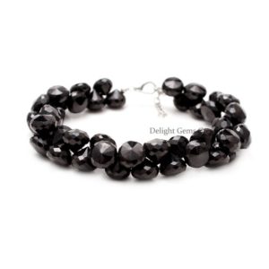 Shop Spinel Bracelets! Beautiful Black Spinel Faceted Bead Bracelet, 8x9mm Black Spinel Faceted Onion Shape Bracelet, Black Beads Bracelet, AAA++ Spinel Bracelet | Natural genuine Spinel bracelets. Buy crystal jewelry, handmade handcrafted artisan jewelry for women.  Unique handmade gift ideas. #jewelry #beadedbracelets #beadedjewelry #gift #shopping #handmadejewelry #fashion #style #product #bracelets #affiliate #ad