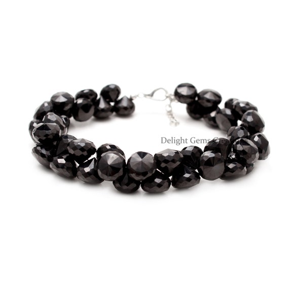 Beautiful Black Spinel Faceted Bead Bracelet, 8x9mm Black Spinel Faceted Onion Shape Bracelet, Black Beads Bracelet, Aaa++ Spinel Bracelet