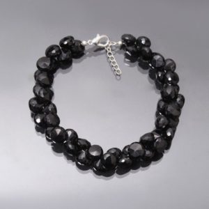 Shop Spinel Bracelets! Beautiful Black Spinel Faceted Bead Bracelet, 7x8mm Black Spinel Faceted Onion Shape Bracelet, Black Beads Bracelet, AAA++ Spinel Bracelet | Natural genuine Spinel bracelets. Buy crystal jewelry, handmade handcrafted artisan jewelry for women.  Unique handmade gift ideas. #jewelry #beadedbracelets #beadedjewelry #gift #shopping #handmadejewelry #fashion #style #product #bracelets #affiliate #ad
