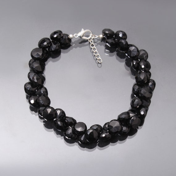 Beautiful Black Spinel Faceted Bead Bracelet, 7x8mm Black Spinel Faceted Onion Shape Bracelet, Black Beads Bracelet, Aaa++ Spinel Bracelet