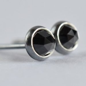 Shop Spinel Earrings! black spinel 4mm rose cut sterling silver stud earrings pair | Natural genuine Spinel earrings. Buy crystal jewelry, handmade handcrafted artisan jewelry for women.  Unique handmade gift ideas. #jewelry #beadedearrings #beadedjewelry #gift #shopping #handmadejewelry #fashion #style #product #earrings #affiliate #ad