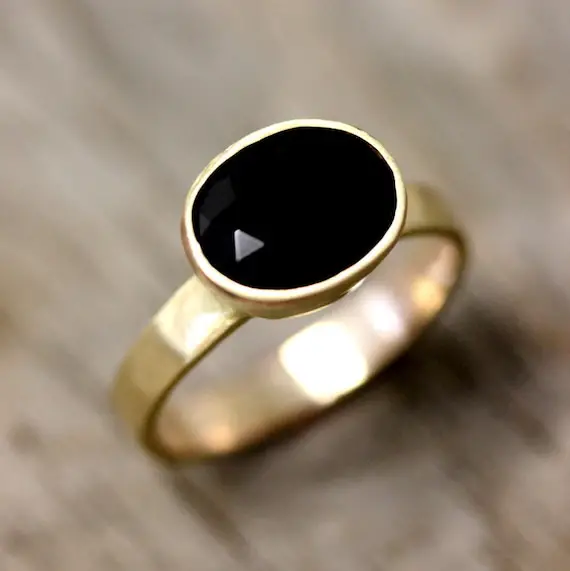 14k Gold Black Spinel Ring, Gemstone And Recycled Gold Ring, Oval Black Spinel Ring, Black Spinel Jewelry