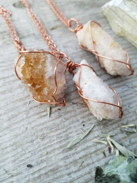 Champagne Spirit Quartz Crystal Pendant, Spirit Quartz Necklace, Spirit Citrine Crystal Pendant, Spirit Citrine Point, Copper Or Silver Pend