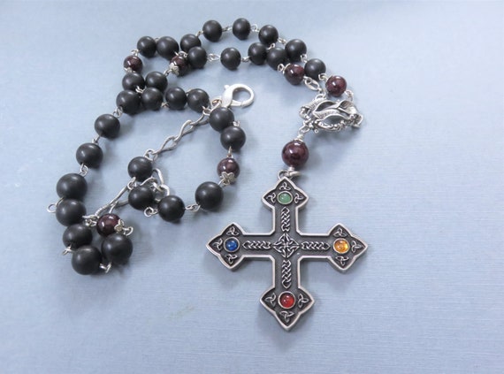 Vintage Sterling Shungite Necklace With A Double Sided Cross