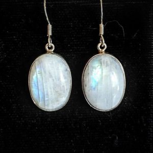 Shop Rainbow Moonstone Earrings! Sterling Silver Finished Oval Rainbow Moonstone Earrings 18x13mm | Natural genuine Rainbow Moonstone earrings. Buy crystal jewelry, handmade handcrafted artisan jewelry for women.  Unique handmade gift ideas. #jewelry #beadedearrings #beadedjewelry #gift #shopping #handmadejewelry #fashion #style #product #earrings #affiliate #ad