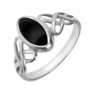Shop Jet Rings! Sterling Silver Whitby Jet Marquise Celtic Ring | Natural genuine Jet rings, simple unique handcrafted gemstone rings. #rings #jewelry #shopping #gift #handmade #fashion #style #affiliate #ad